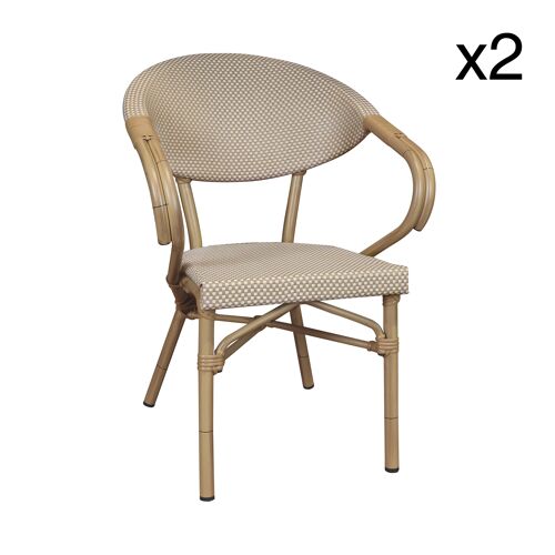 Lot de 2 fauteuils de table en textilène beige structure aluminium aspect rotin Amalfi