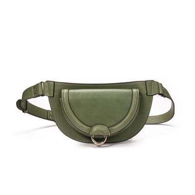 Ully fanny pack worn cross-body or at the waist in green leather