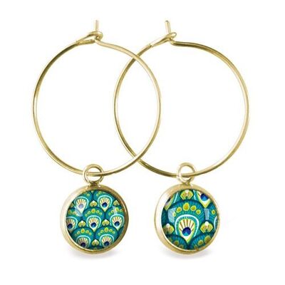 Peacock Hoop Earrings - Gold