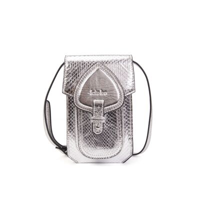 Emelyne shoulder bag for phone in silver Se leather