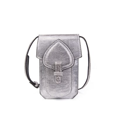 Emelyne shoulder bag for phone in lez silver leather