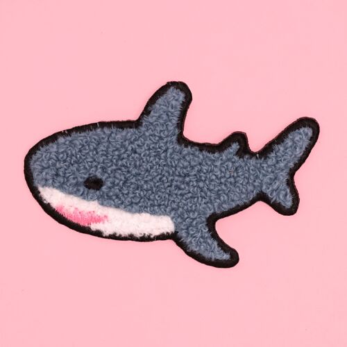 Kawaii shark blahaj fuzzy chenille iron-on patch