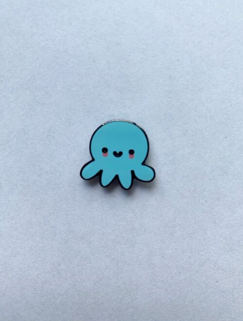 Cute kawaii octopus enamel pin - Blue