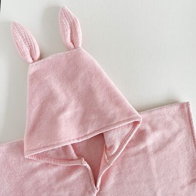 BATH PONCHO, beach and swimming pool rabbit ears bamboo sponge - Blush pink