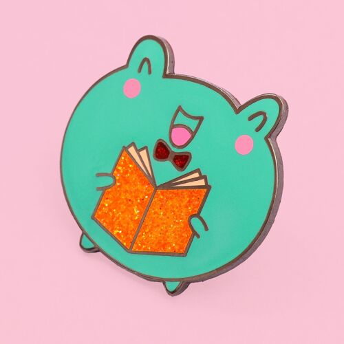 Kawaii Frog reading enamel Pin