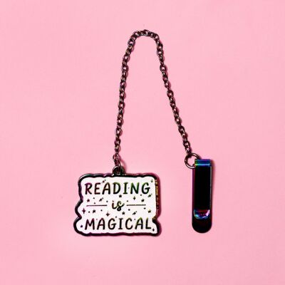 La lectura es un marcapáginas mágico esmaltado con cadena