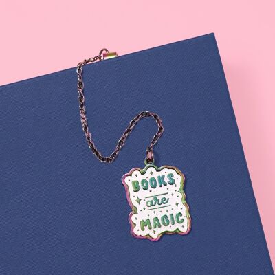 Books are magic enamel bookmark with chain