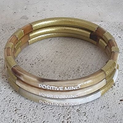 Horn Bangle Bracelet - Message - Positive Mind - 5 mm