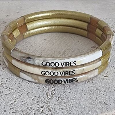 Horn Bangle Bracelet - Message - Good Vibes - 5 mm