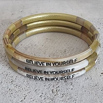 Horn Bangle Bracelet - Message - Believe In Yourself - 5 mm