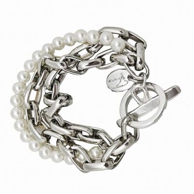 Perlen- und Kettenarmband mit 3 Linien in Silber