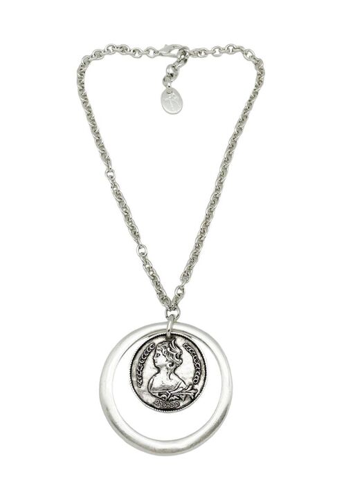 Collar Gd Coin con aro en plata chapado