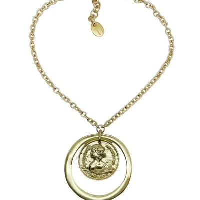 Gd Coin necklace with gold hoop