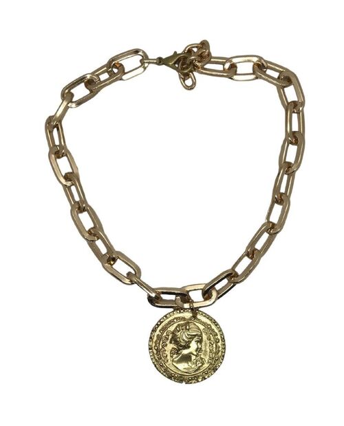 Collar Andro en cadena rectangular dorada y moneda