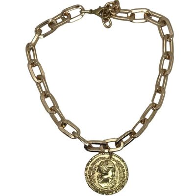 Collana Andro in catena rettangolare dorata e moneta