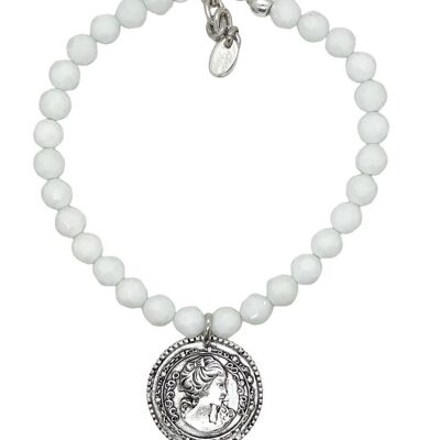 Collar cristal blanco y moneda GD en plata