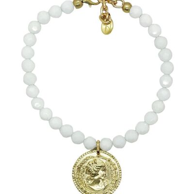 Collar cristal blanco y moneda GD en dorado