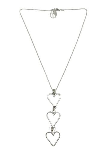 Collier triple coeur plaqué argent avec une chute de 40 cm 1