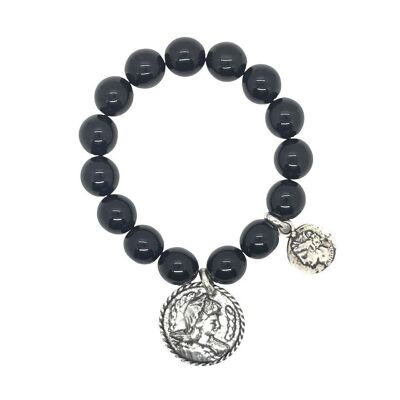 Pulsera crstal negro y monedas antiguas plata