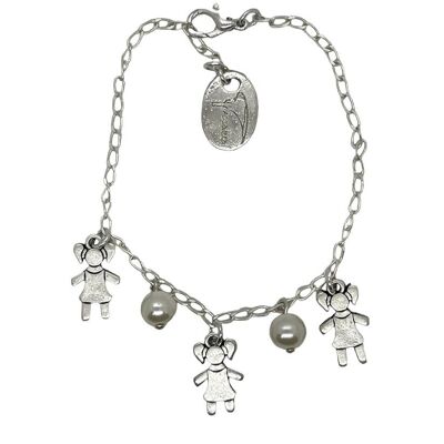 Pulsera perlas y charms niñas en plata chapado