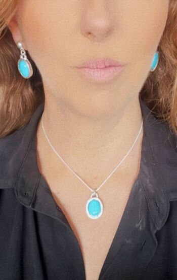 Ensemble collier et boucle d'oreille en turquoise naturelle et argent plaqué 2