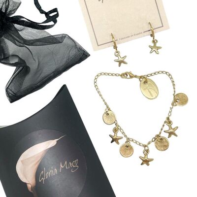 Set stella, bracciale con charms e orecchino a cerchio dorato
