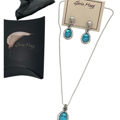 Set collana e orecchini placcati in argento e cristalli blu