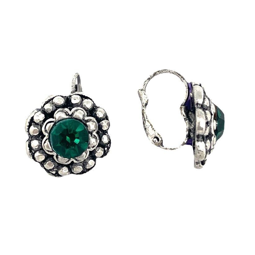 Orecchino a balestra con cristallo Sw in smeraldo