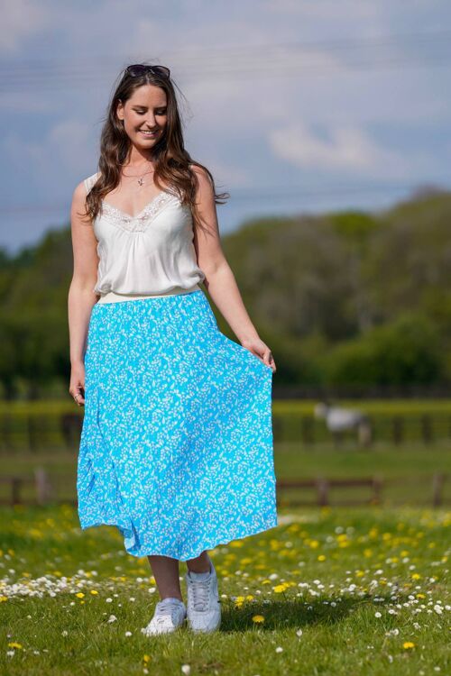 Mayfair Pleated Daisy print skirt with elasticated waistband