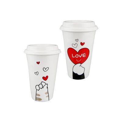 Tirelire conique Cat Love H.16 cm - 2 fois assorti