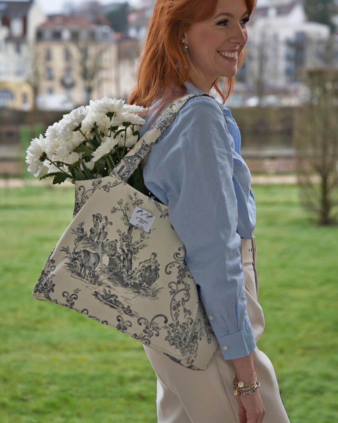 Borsa Lucien in toile de jouy blu