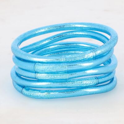 Thick Buddhist bangle with mantra - Baby blue