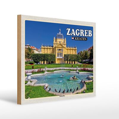 Cartel de madera de viaje 40x30cm Pabellón de arte de Zagreb Croacia