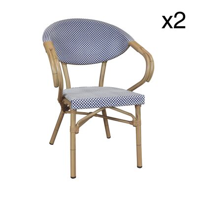 Conjunto de 2 sillones de mesa con estructura de aluminio textilene azul aspecto ratán Amalfi