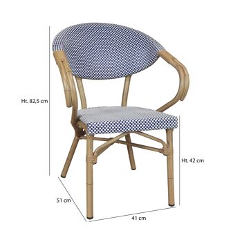 Lot de 2 fauteuils de table en textilène bleu structure en aluminium aspect rotin Amalfi 6