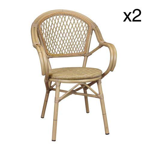 Lot de 2 fauteuils de table en polyéthylène avec structure en aluminium aspect rotin Capri