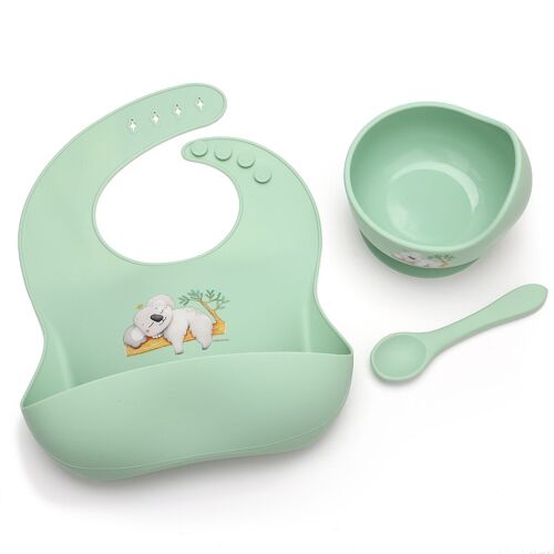 Set en silicone bavoir + bol + cuillère koala