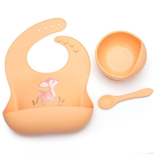 Set en silicone bavoir + bol ventouse + cuillère faon