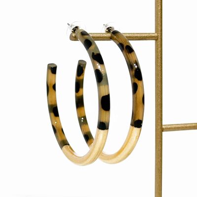 Real horn hoop earrings - Leopard and gold leaves