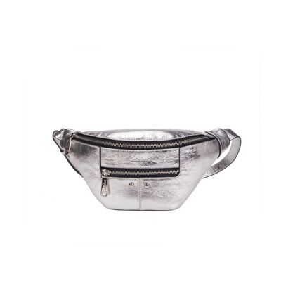 Triomf fanny pack worn cross-body or at the waist in silver leather