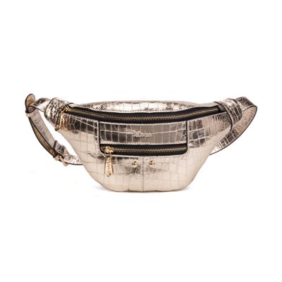 Triomf fanny pack worn cross-body or at the waist in gold leather