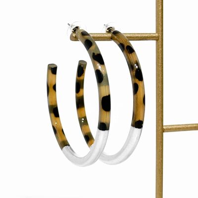 Real horn hoop earrings - Leopard and silver leaves