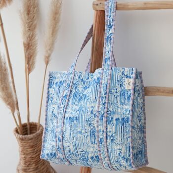 Sac bandoulière blockprint palmiers bleus 1