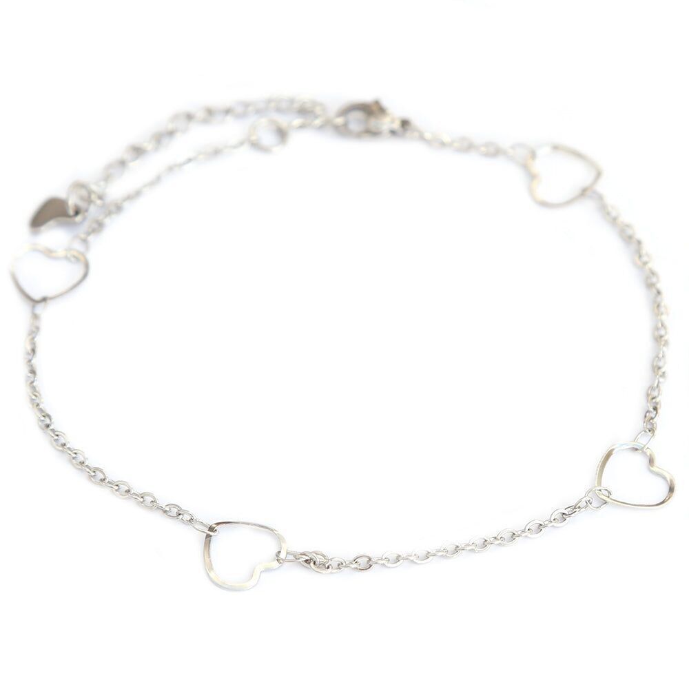 Bracelet de cheville coeurs en argent