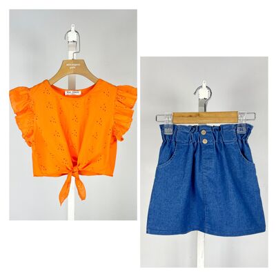Ensemble top et jupe en coton pour fille
