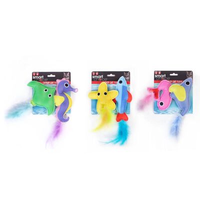 Smart Choice Felt Catnip Ocean-themed 2 x juguetes para gatos con plumas, paquete de 3