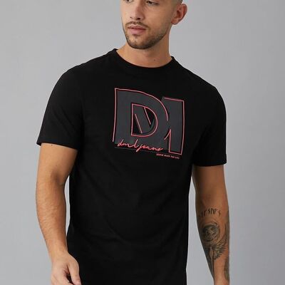 Fusion Printed crew neck t-shirt in BLACK