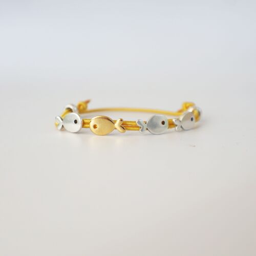 Tiny fish bracelet-Yellow silk cord bracelet- under the sea collection