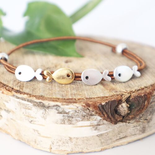 Tiny fish bracelet  swim against the current-Bronze bracelet- under the sea collection