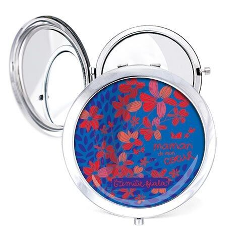 Miroir de poche Floralies Maman - Argent